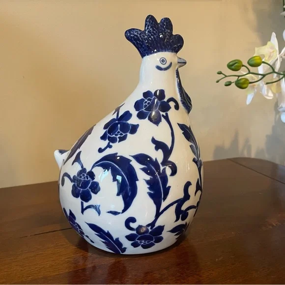 Blue and White Ceramic Rooster Figurine - Picture 6 of 7